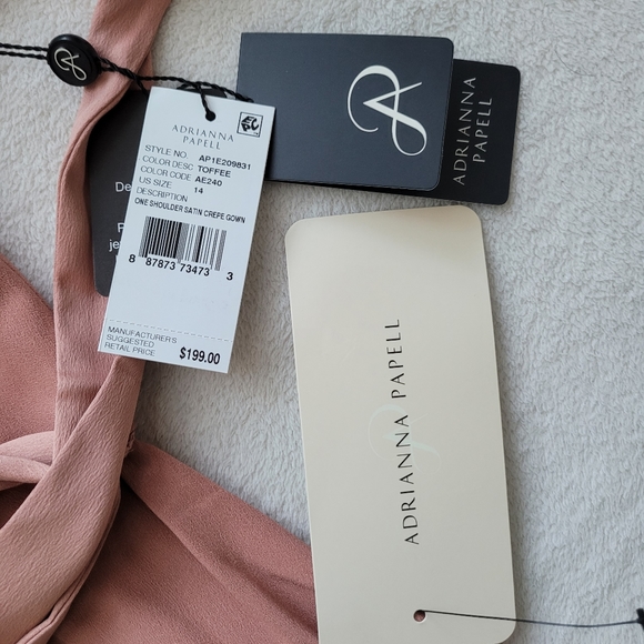 Satin One-Shoulder Ruffled Long Gown in Toffee | Adrianna Papell NEW Prom - Picture 6 of 15